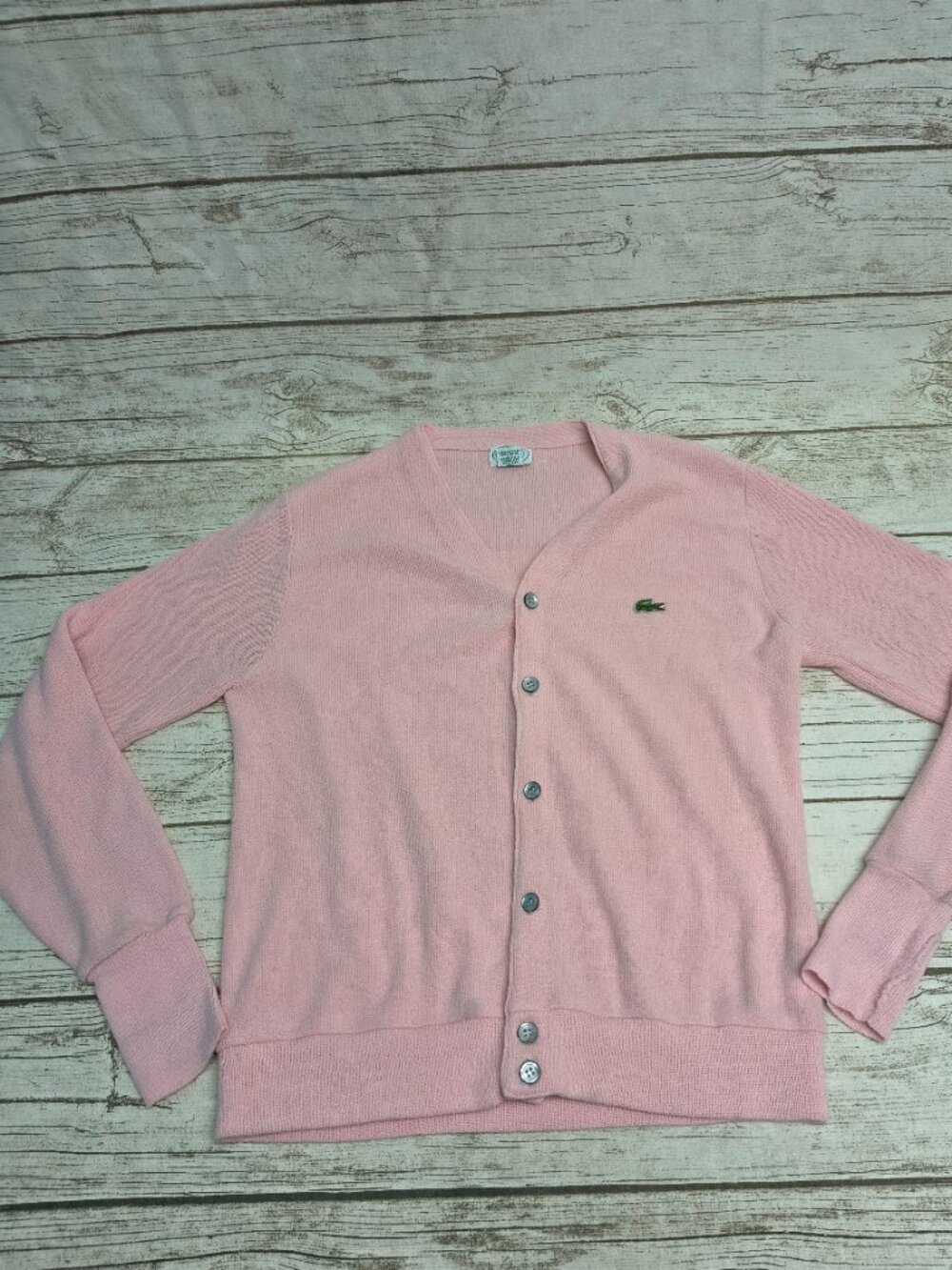 Vintage Izod Lacoste Pink Button Front Cardigan Sweater Made in USA Size Medium